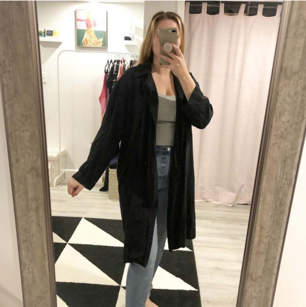 ZARA Black Duster with Pockets Overcoat Cardigan Size Large